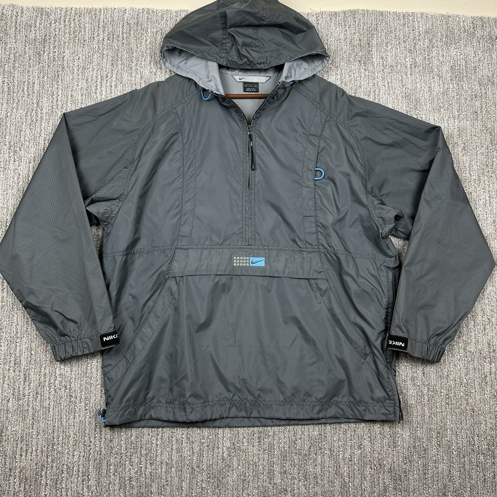 Vintage Nike Windbreaker Jacket Size Med Gray Half Zip Hooded Track Running Vent